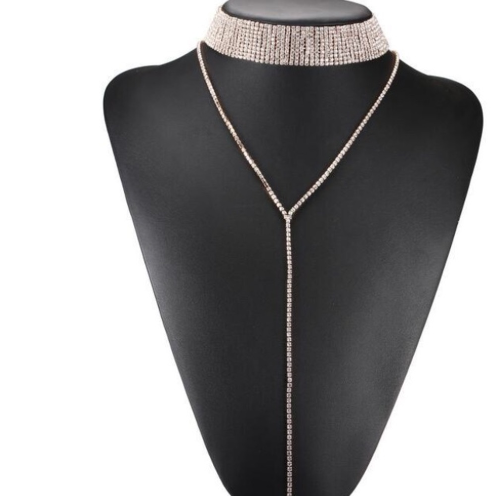 Stunning Diamond Choker with Drop Chain - Picture 4 of 7